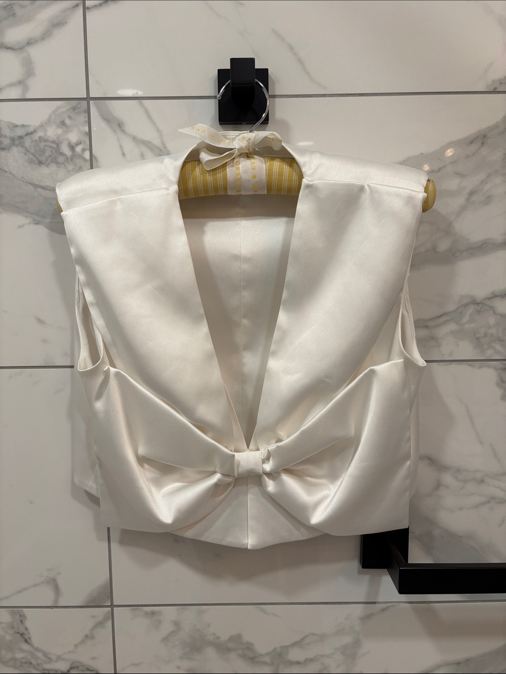Sandro Ivory Satin Bow-Back Crop Top Size 1